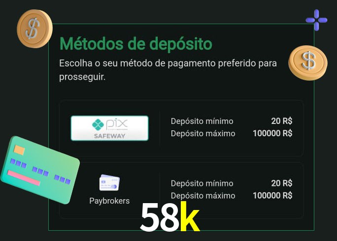 O cassino 58k oferece uma grande variedade de métodos de pagamento